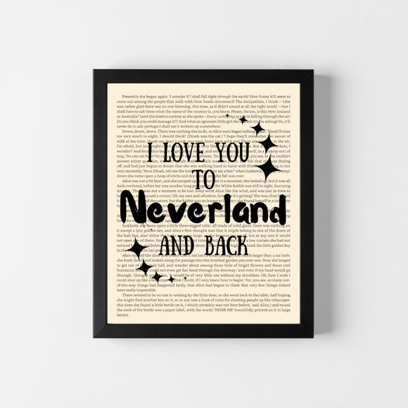 Motivational Book Page Art Print- I Love you to Neverland - Picture 2 of 4